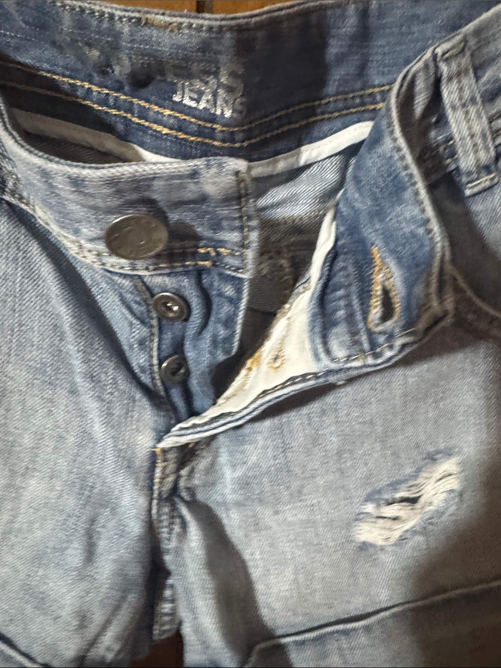 Express Faded Light Blue Distressed Denim Shorts - Picture 7 of 9
